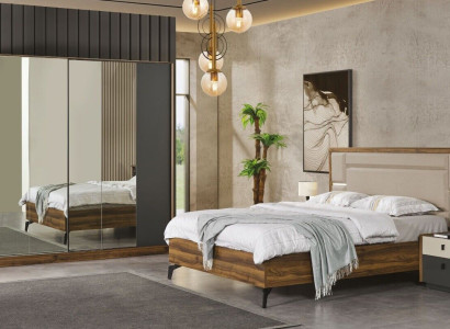 Bett Nachttisch Kleiderschrank 4 tlg Schlafzimmer Set Design Modern Luxus